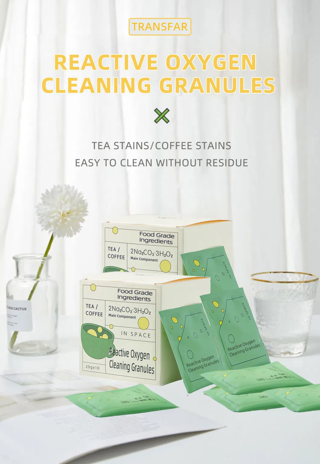 Portable Cleaning Particles Easily Remove Coffee Stains Reactive Oxygen Granules