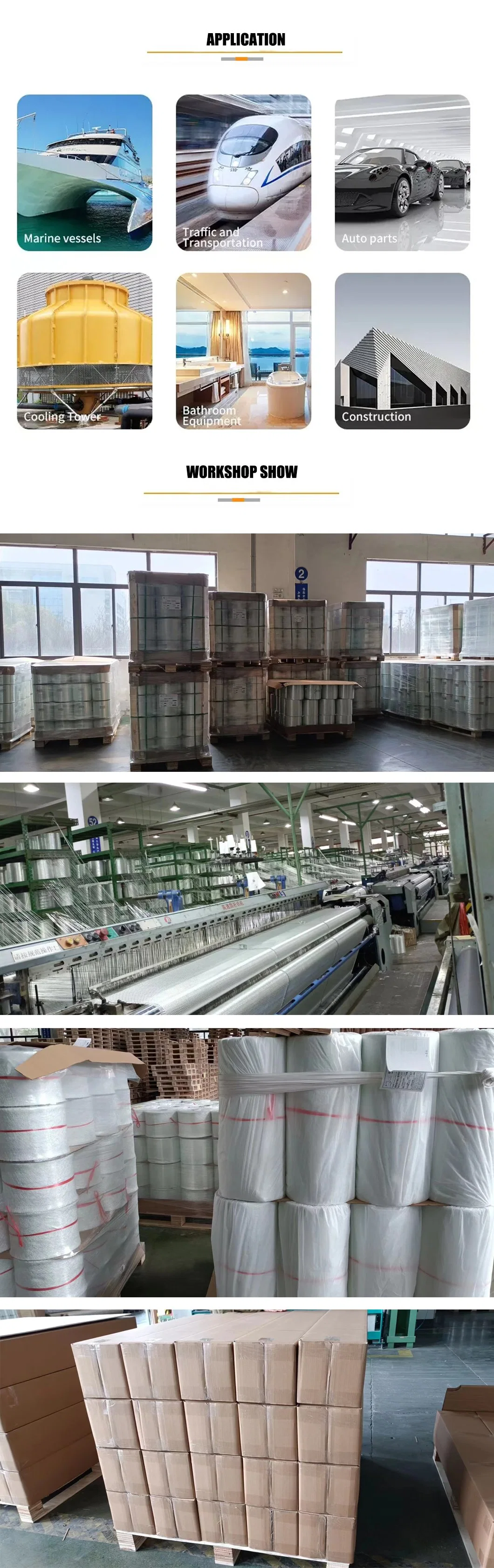 E-Glass Powder Emulsion Chopped Strand Mats 225g 300g, 450g, 600g, 900g Fiberglass Mat Pad for Continuous Plate Laminating, Cooling Tower, Boat, Pipe, Truck